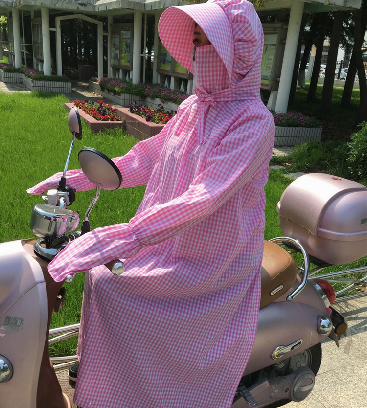 骑车电动车防晒衣女夏季新款纯棉防紫外线中长款带帽遮阳披肩折扣优惠信息