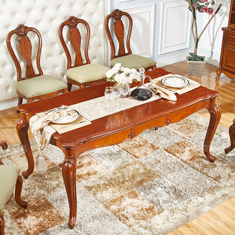 美式全实木餐桌椅组合 欧式家具1桌6椅客厅长方形饭桌折扣优惠信息