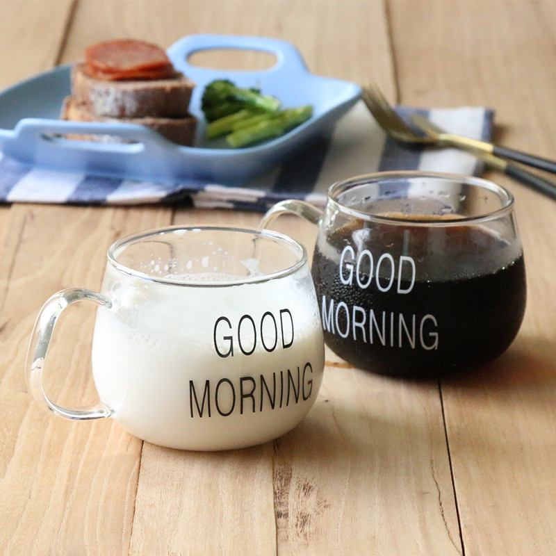 good morning早餐玻璃杯无色透明耐热杯子创意圆形家用水杯牛奶杯折扣优惠信息