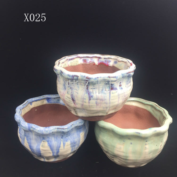 紫石园 宜兴陶瓷流釉花盆 多肉 X025 全国包邮