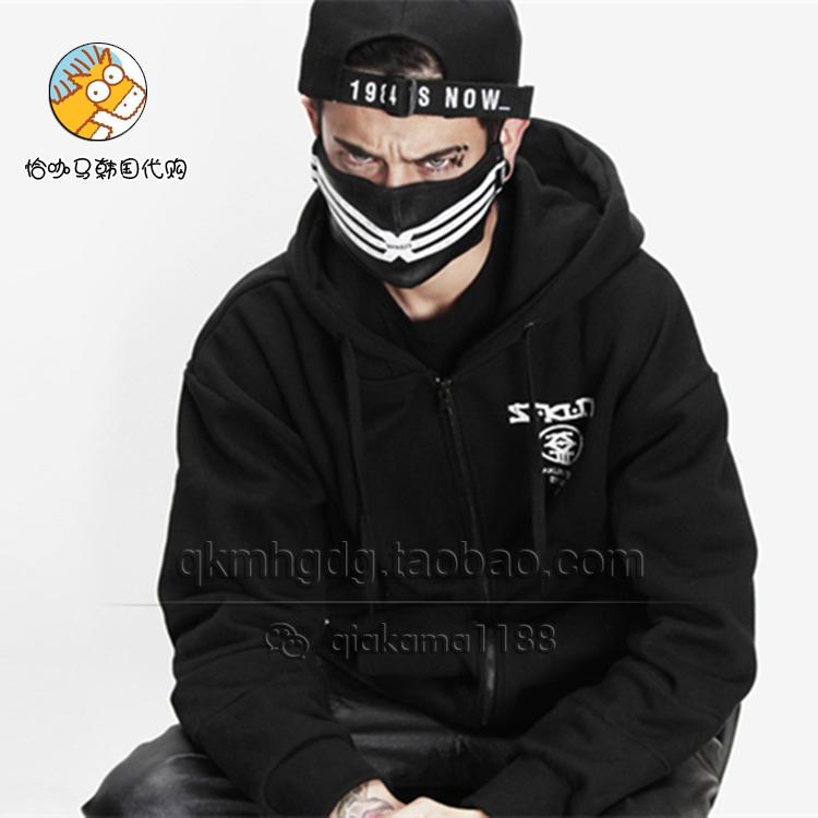 现货 韩国代购 潮牌SAKUN 16年皮质蛇纹铆钉 防雾霾 口罩 EXO同款