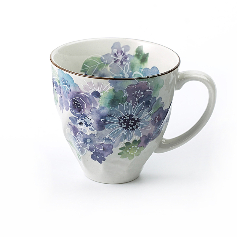 日本进口Ceramic蓝手工陶瓷茶杯水杯咖啡杯马克杯花工房1个装