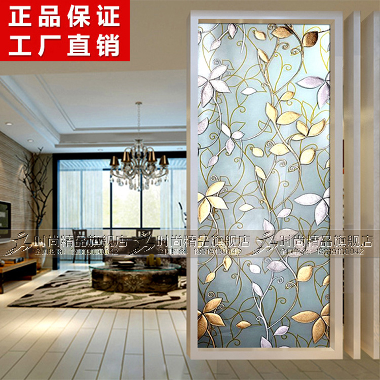 艺术玻璃 景墙雕刻银箔工艺玻璃 客厅隔断玻璃 双面工艺 金银叶