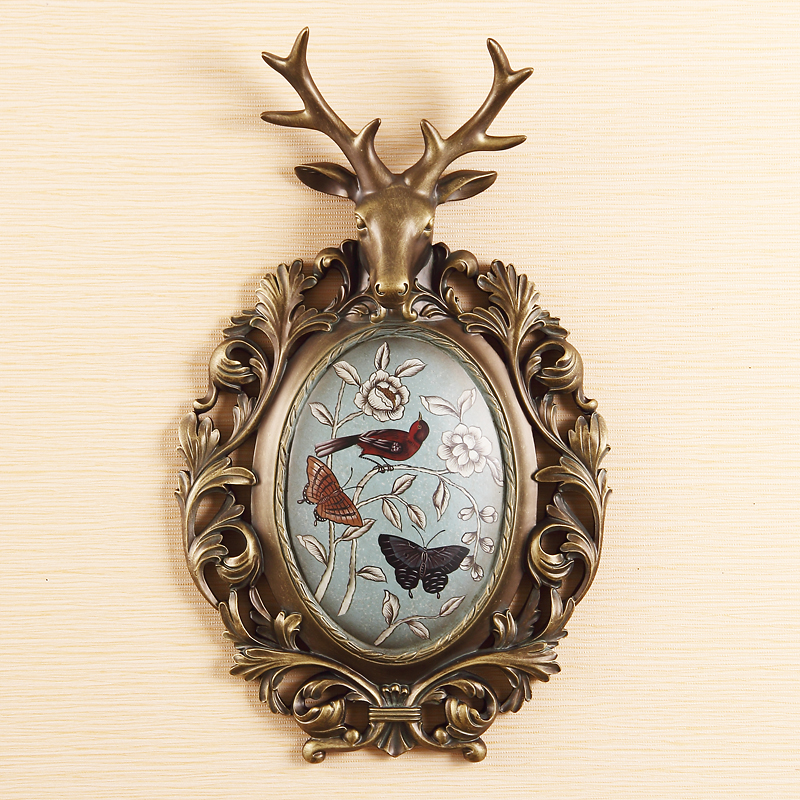 美式乡村挂件鹿头小鸟树脂壁挂 欧式复古创意客厅墙壁家居装饰品