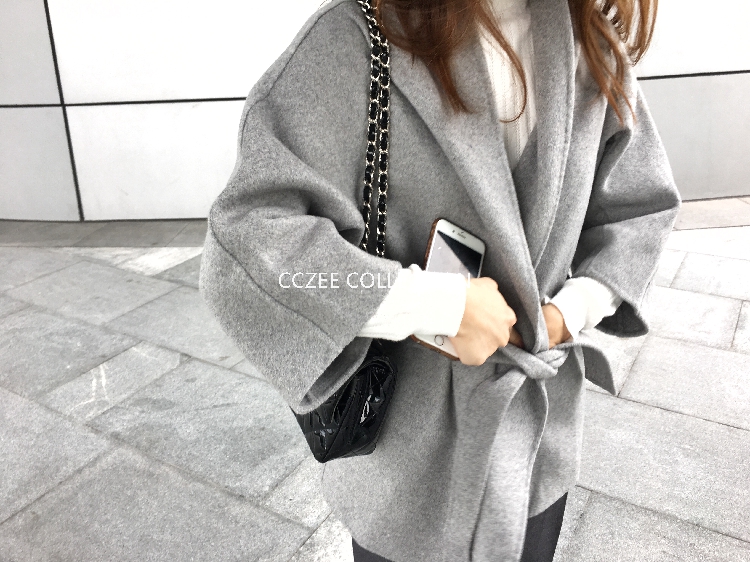 CCZEE COLLECTION简洁设计大牌薄款基础款双面羊毛手工系带大衣