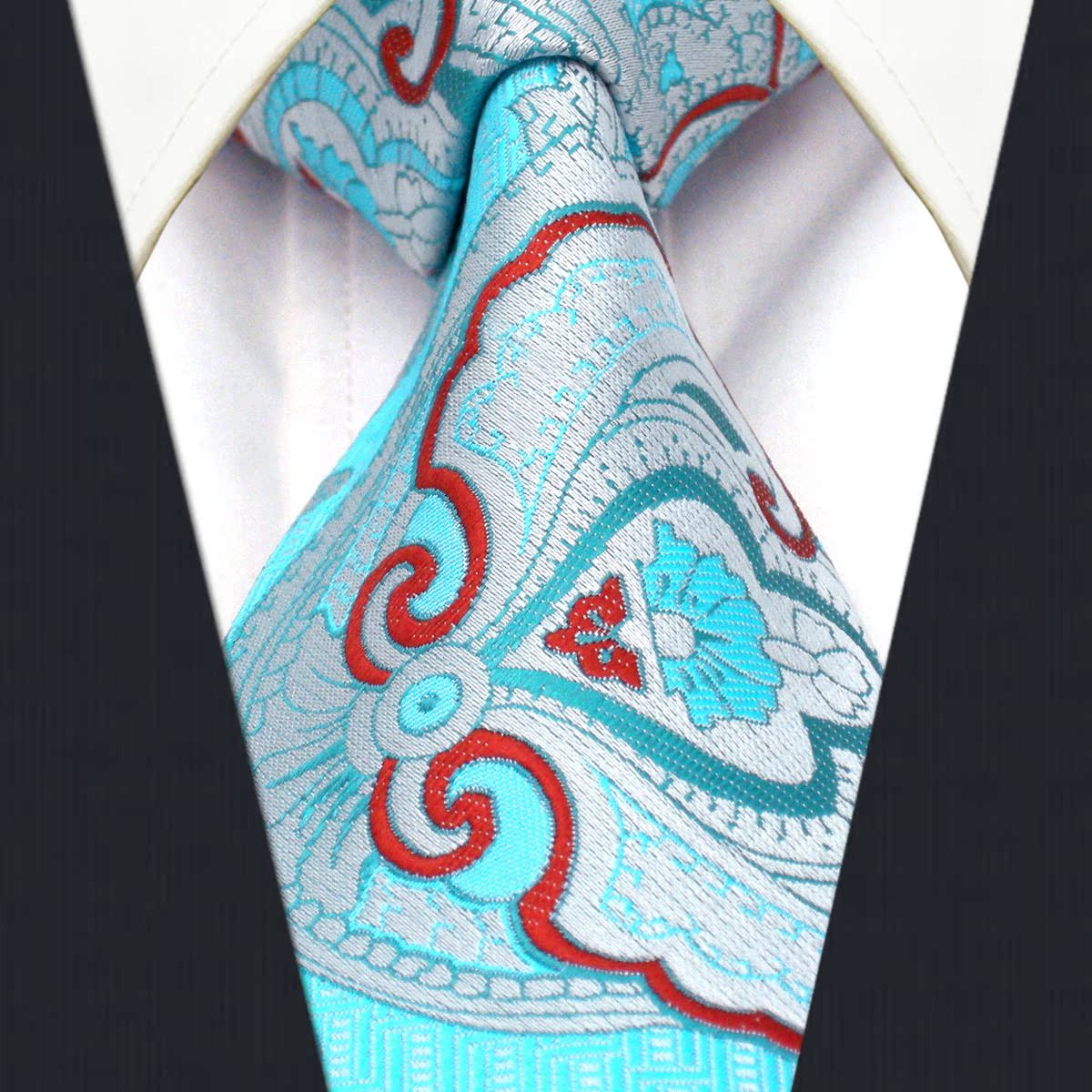 韩版窄款 6cml领带商务休闲 真丝商务浅蓝色花纹 男士领带礼盒装折扣优惠信息