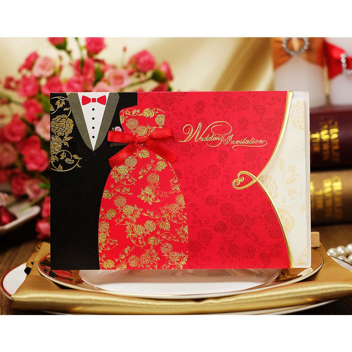 欧式结婚请柬定制创意2016韩式个性请帖婚礼照片喜帖打印请贴红色