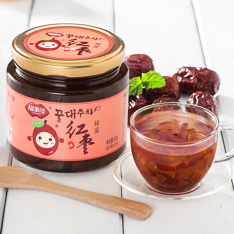 [买2送木勺]福事多蜂蜜红枣茶500g 国货原装自制果味茶酱蜜炼冲饮