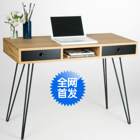 电脑北欧书桌带抽屉收纳柜实木铁艺现代简约学习写字台办公工作桌