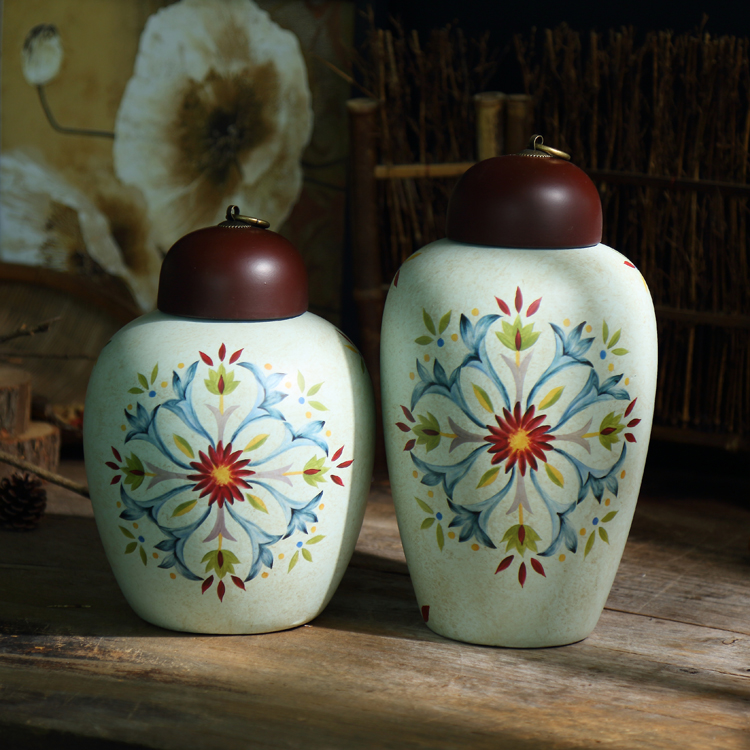 美式乡村陶瓷孔雀罐子摆件 家居装饰品玄关样品房收纳罐工艺品