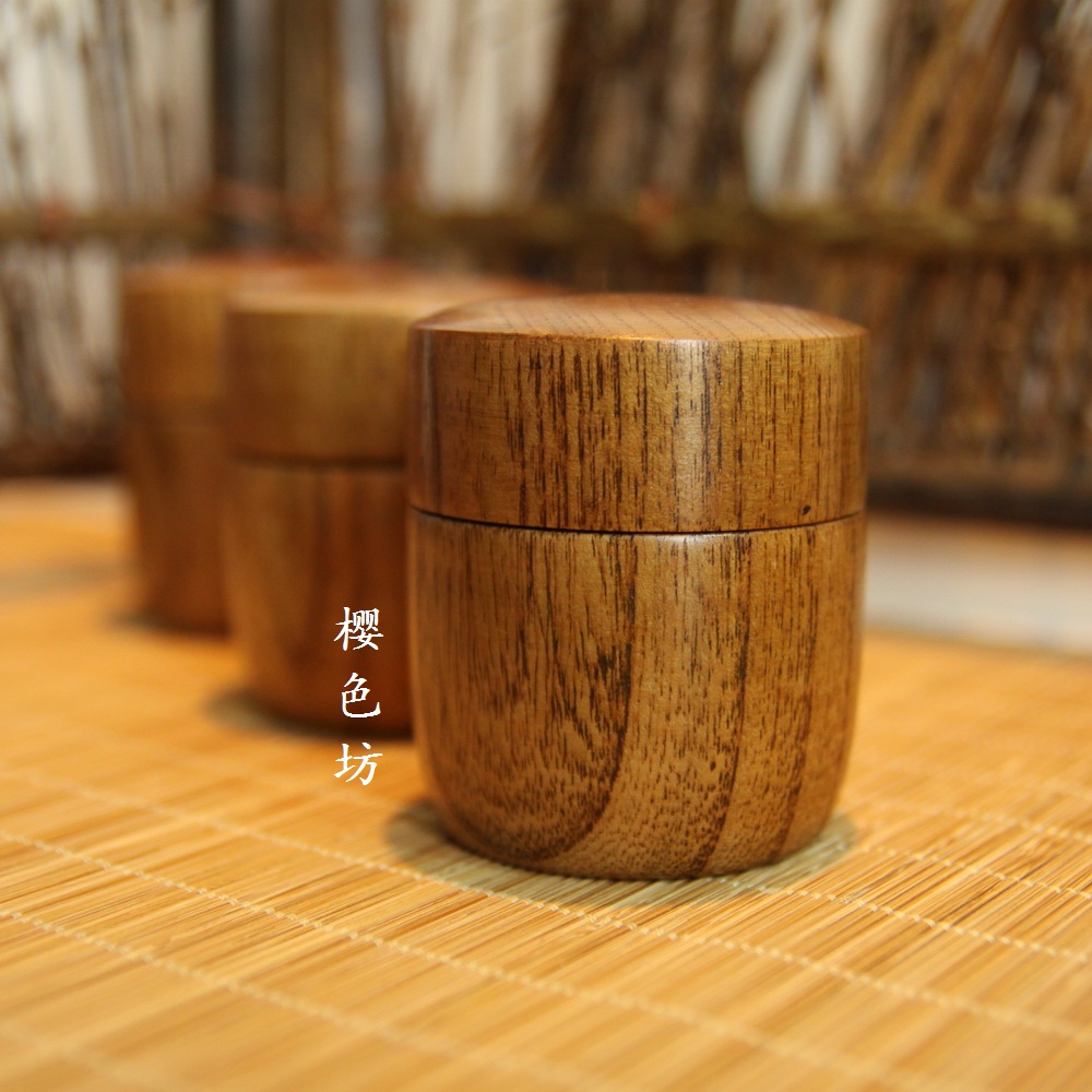 日本木制细工茶叶罐旅行便携密封普洱实木制抹茶罐香粉面霜盒包邮