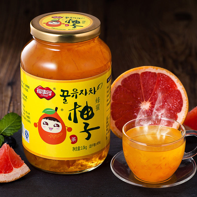 [送木勺]福事多蜂蜜柚子茶1kg大瓶装 韩国风味水果茶酱冲饮品