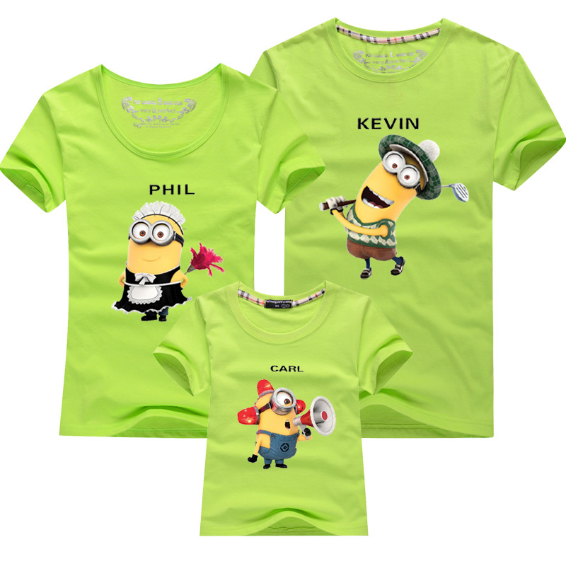 亲子装短袖t恤夏装2016新款幼儿园班服卡通小黄人半袖体恤衫