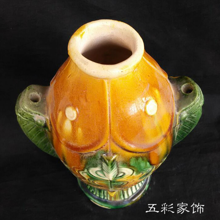 仿古唐三彩摆件 双鱼平安瓶 花瓶 瓷器陶器古典工艺品 收藏 特价