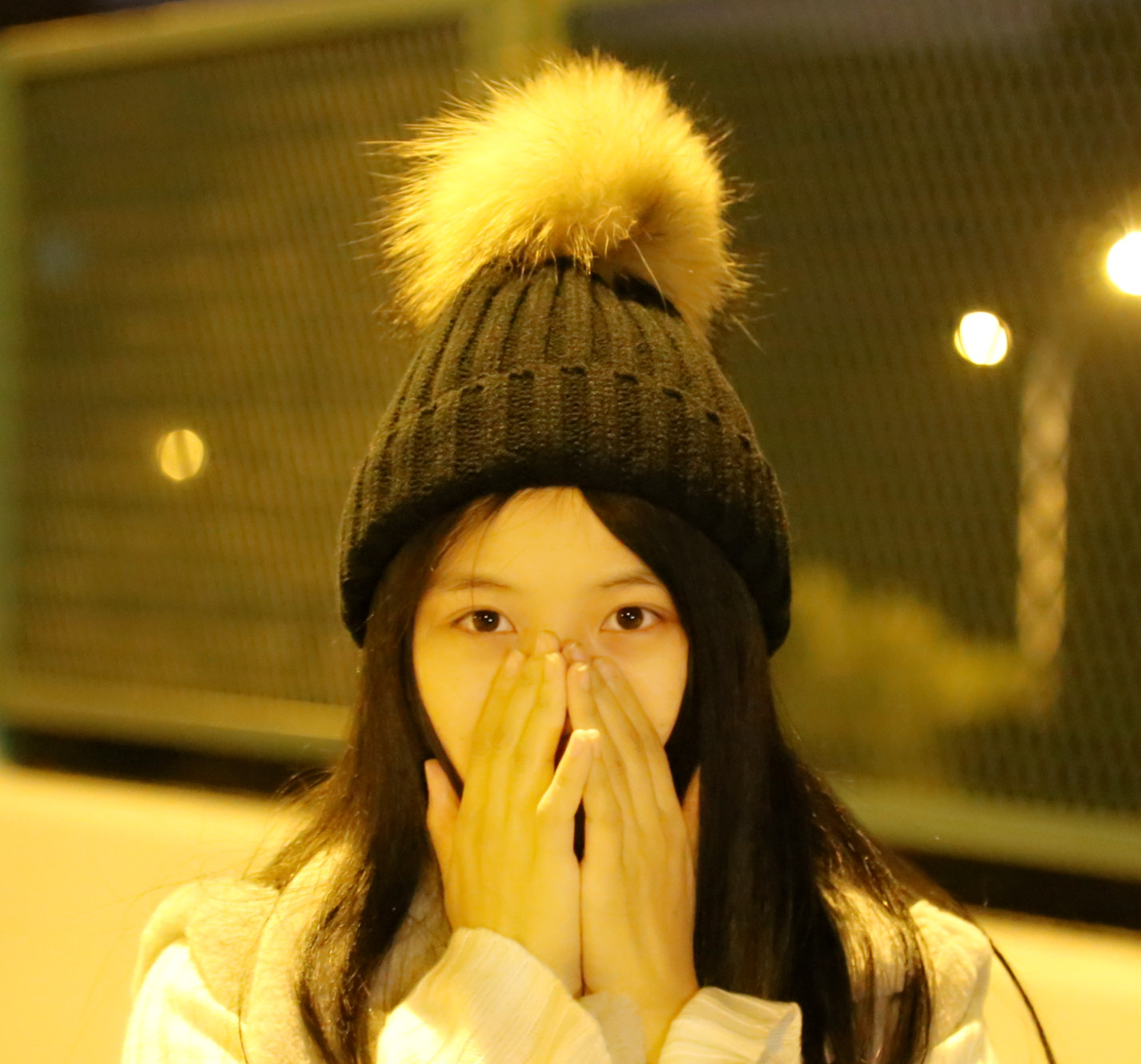 韩国冬季时尚韩版女士亲子真大貉子毛球毛线帽 冬天保暖针织帽子
