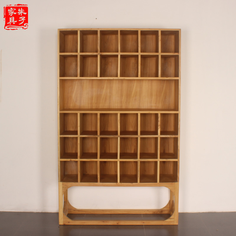 新中式榆木书柜书架实木格子柜简约现代置物架储物柜陈列柜展示柜