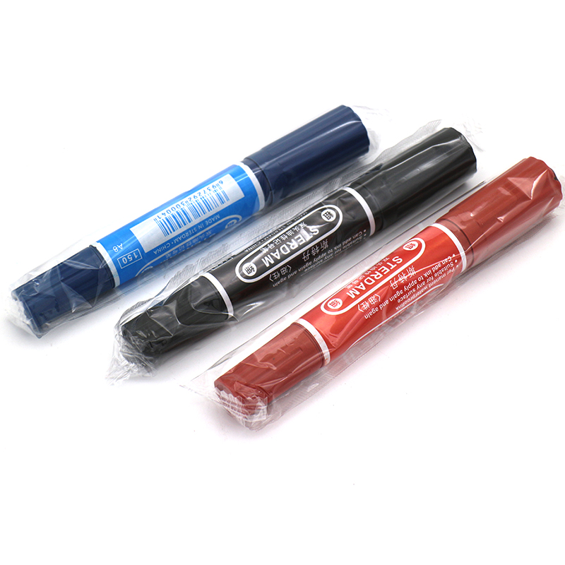 双头记号笔油性笔大头笔箱头笔打包笔马克笔黑红蓝三色粗细笔1支