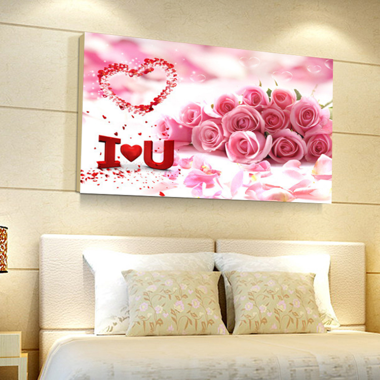 现代风景水晶无框装饰画单幅卧室床头挂画餐厅玄关墙画壁画玫瑰花