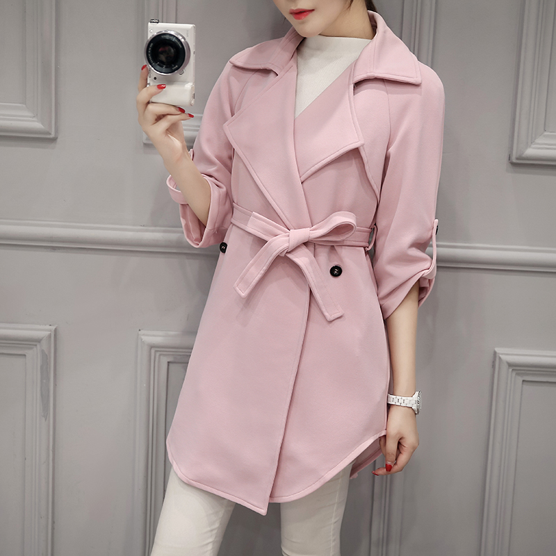2016秋季新款韩版时尚女士中长款风衣大码百搭显气质修身毛呢外套