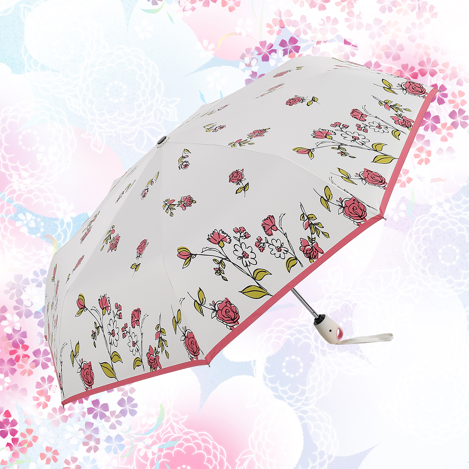手绘玫瑰折叠全自动雨伞防晒防紫外线遮阳太阳伞两用三折晴雨伞女折扣优惠信息