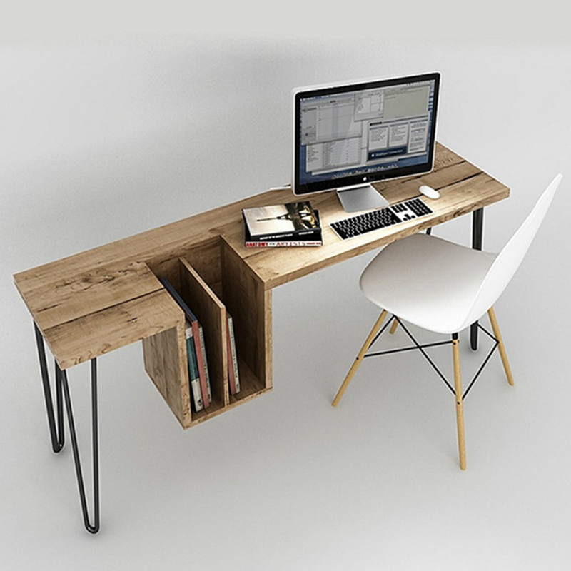 北欧简约创意电脑书桌实木办公桌写字桌工作台个性复古带书架桌子折扣优惠信息