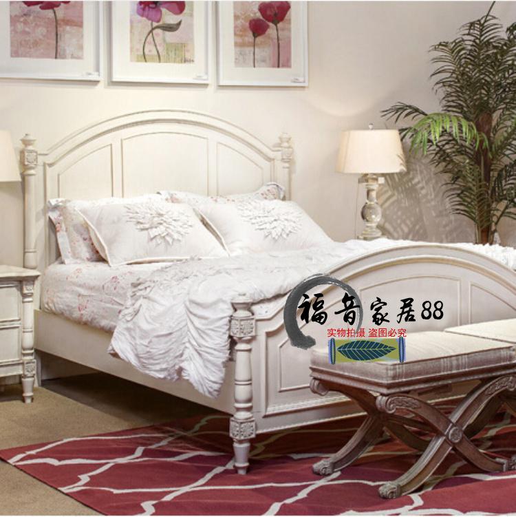 美式实木做旧罗马柱床 法式复古雕花 欧式双人床样板房卧室床定制