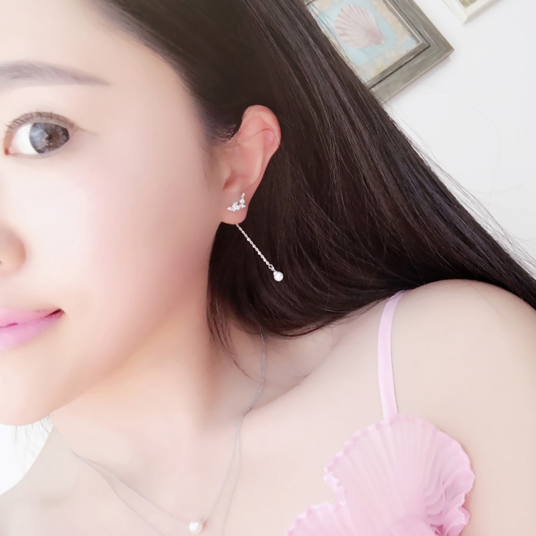 日韩国新款925纯银针珍珠锆石长款耳环耳坠耳钉小女人气质百搭