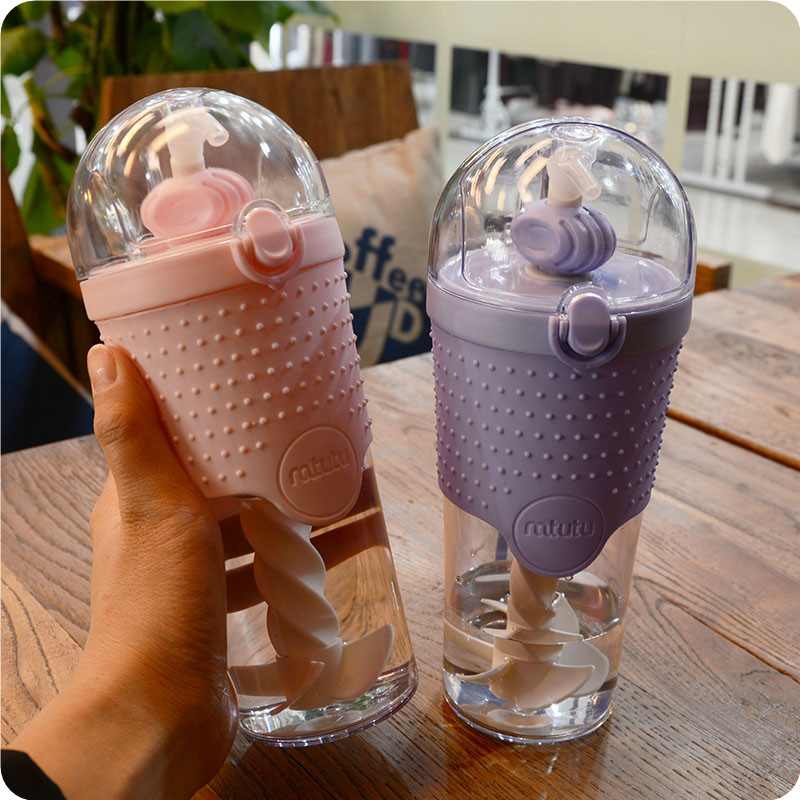 韩国创意吸管塑料水杯学生情侣咖啡杯便携搅拌杯随手杯运动水壶