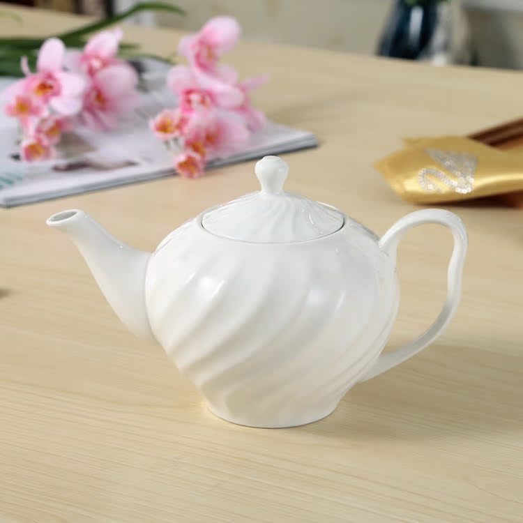 陶瓷纯白茶壶 耐热大号大容量浮雕茶水壶 饭店泡茶壶过滤花茶单壶折扣优惠信息