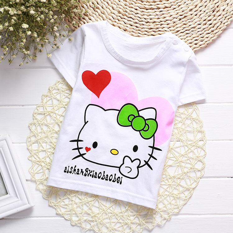 儿童装2016夏装新款卡通纯棉运动小女童大童KT猫打底衫半短袖T恤