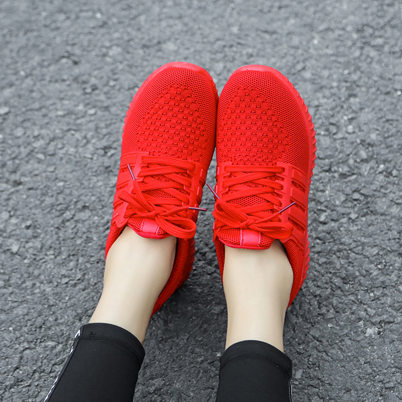 小红鞋女四季情侣款运动鞋升级版透气网鞋跑步鞋休闲鞋子潮鞋红色