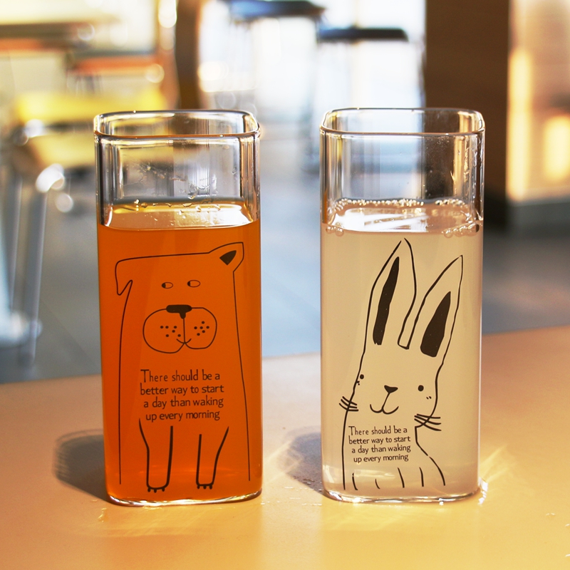 无铅玻璃杯创意可爱动物水杯果汁牛奶印花玻璃杯潮流小清新新品折扣优惠信息