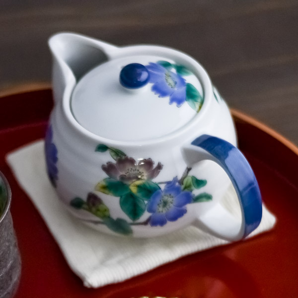 日本直邮九谷烧山茶花茶壶陶瓷茶具精制瓷器400ml送礼佳品包邮