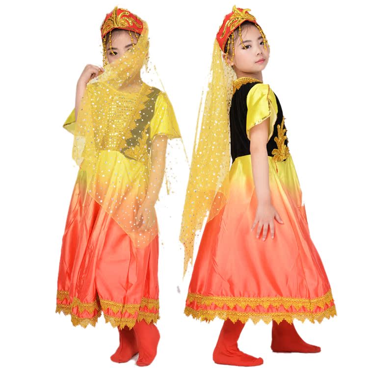 新疆裙舞蹈服装女童儿童演出服幼儿园表演服装女童印度民族舞蹈服折扣优惠信息