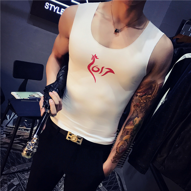 2017夏季新款潮流个性紧身无袖T恤夏天夜店印花韩版修身男士背心