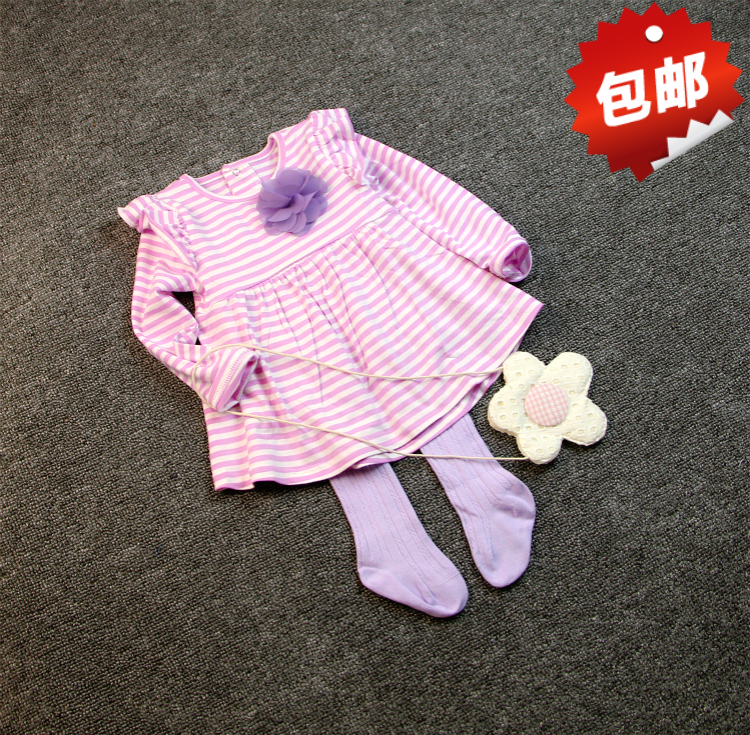 气质条纹连衣裙 女童宝宝秋款连衣裙纯棉 0-3岁婴儿长袖纯棉裙衫