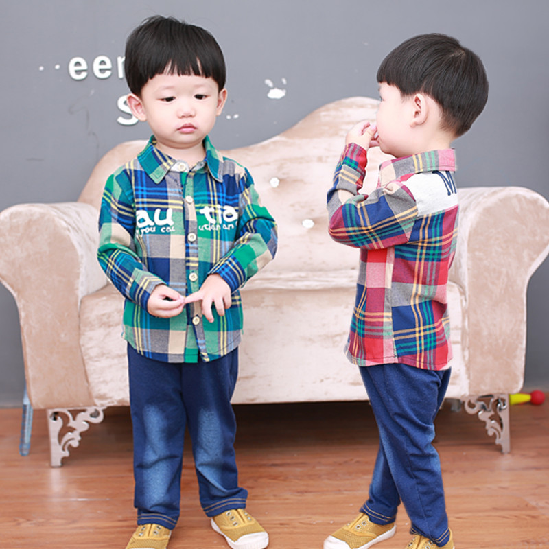 童装男童秋季休闲服装2016新款儿童套装男小孩长袖格子衬衫两件套折扣优惠信息