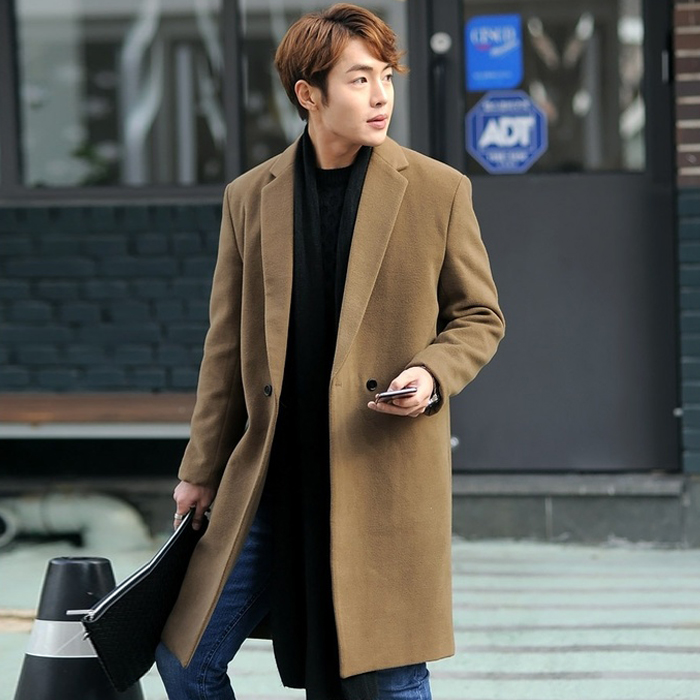 2017冬季男韩版宽松羊绒大衣男中长款毛呢外套男双排扣呢子外套潮