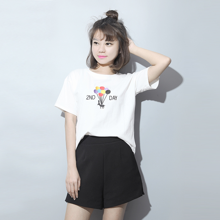 2016夏季韩版宽松大码女纯棉短袖打底衫休闲卡通图案t恤女 上衣