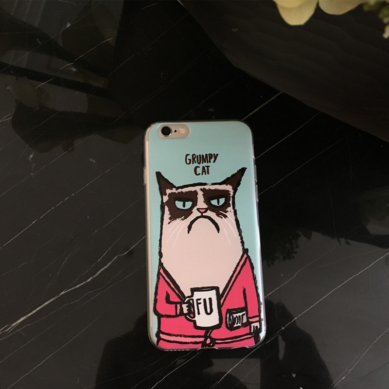 暴躁猫手机壳iPhone6plus创意苹果6s5.5硅胶保护套卡通不爽猫女款折扣优惠信息
