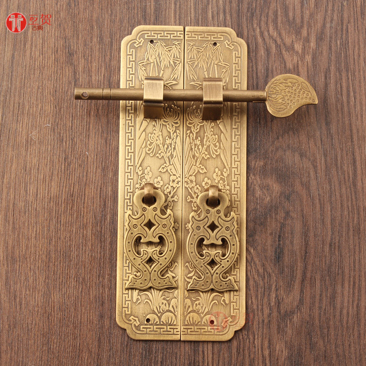 中式仿古纯铜柜门雕花梅兰竹菊直条拉手书柜橱柜门装饰把手配件