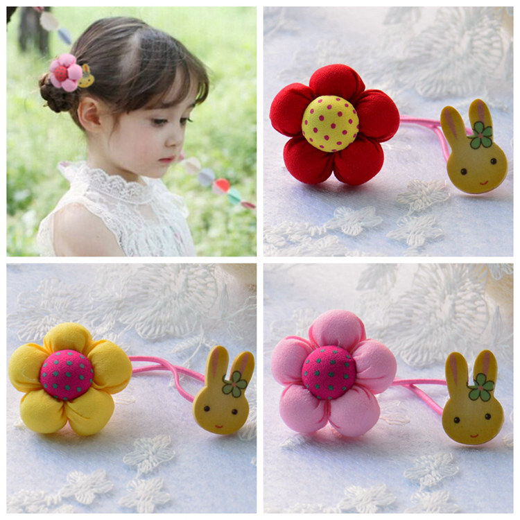 日韩国儿童双头发绳宝宝布艺可爱花朵小兔皮筋不伤发圈扎头发饰品