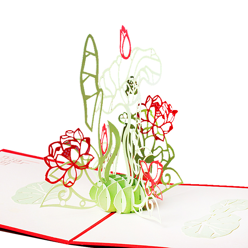 端午节立体贺卡创意3D水莲花剪纸卡商务通用生日祝福卡片厂家直销