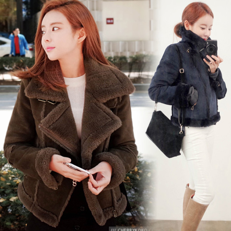 韩国代购2016冬季麂皮绒外套保暖短夹克羊羔毛棉衣女小香风外套折扣优惠信息