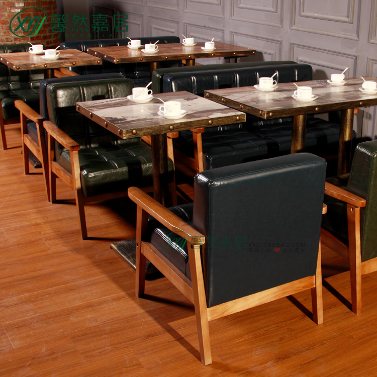 西餐厅沙发卡座桌椅组合 定制咖啡馆奶茶甜品店休闲实木餐饮家具折扣优惠信息