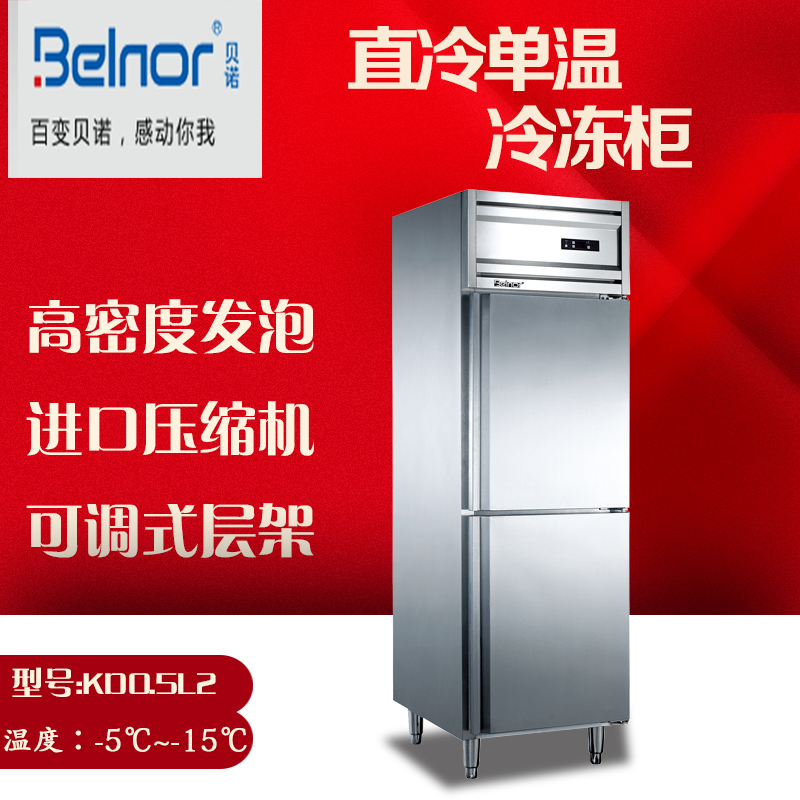 贝诺Belnor两门直冷冷冻冰箱 双门冷柜商用二门单温冰柜立式冷柜