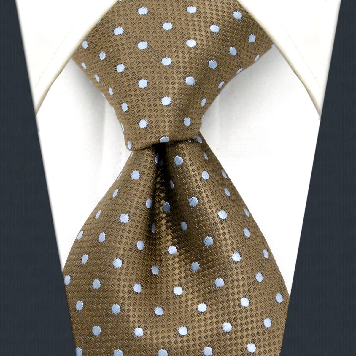 韩版窄款 咖啡色波点 真丝商务 男士领带休闲 时尚 上班族领带