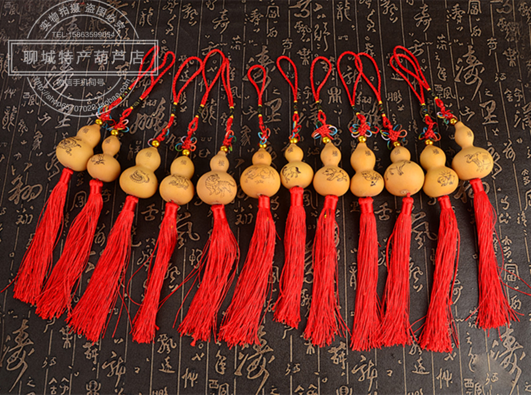 天然手捻小葫芦烙画雕刻工艺葫芦摆件十二生肖中国结挂件批发礼品