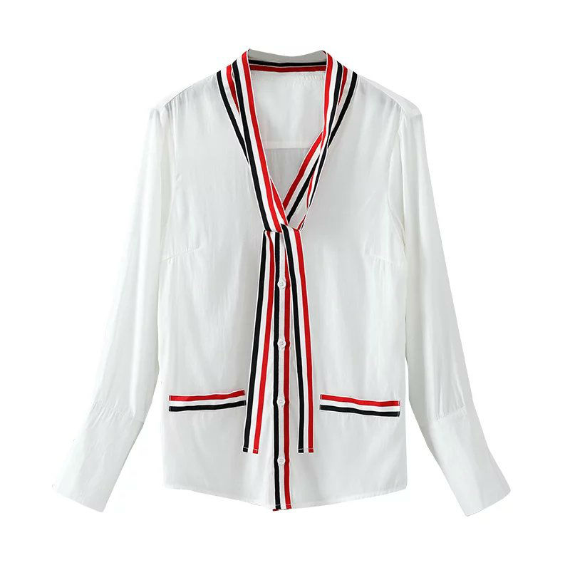 2016秋季新款女装大码韩版上衣英伦风长袖宽松显瘦条纹白色衬衫潮