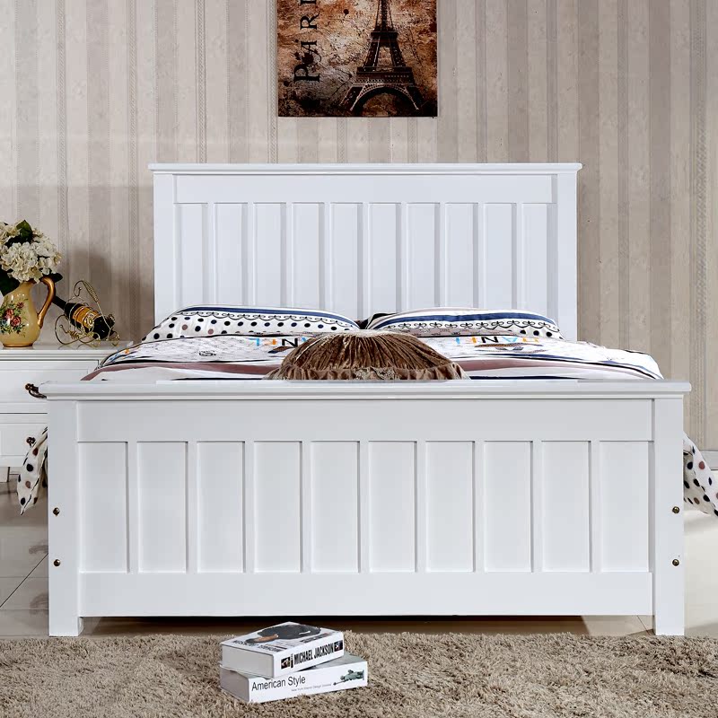 包邮实木床白色双人床公主床单人床儿童床婚床1.2米/1.5米实木床